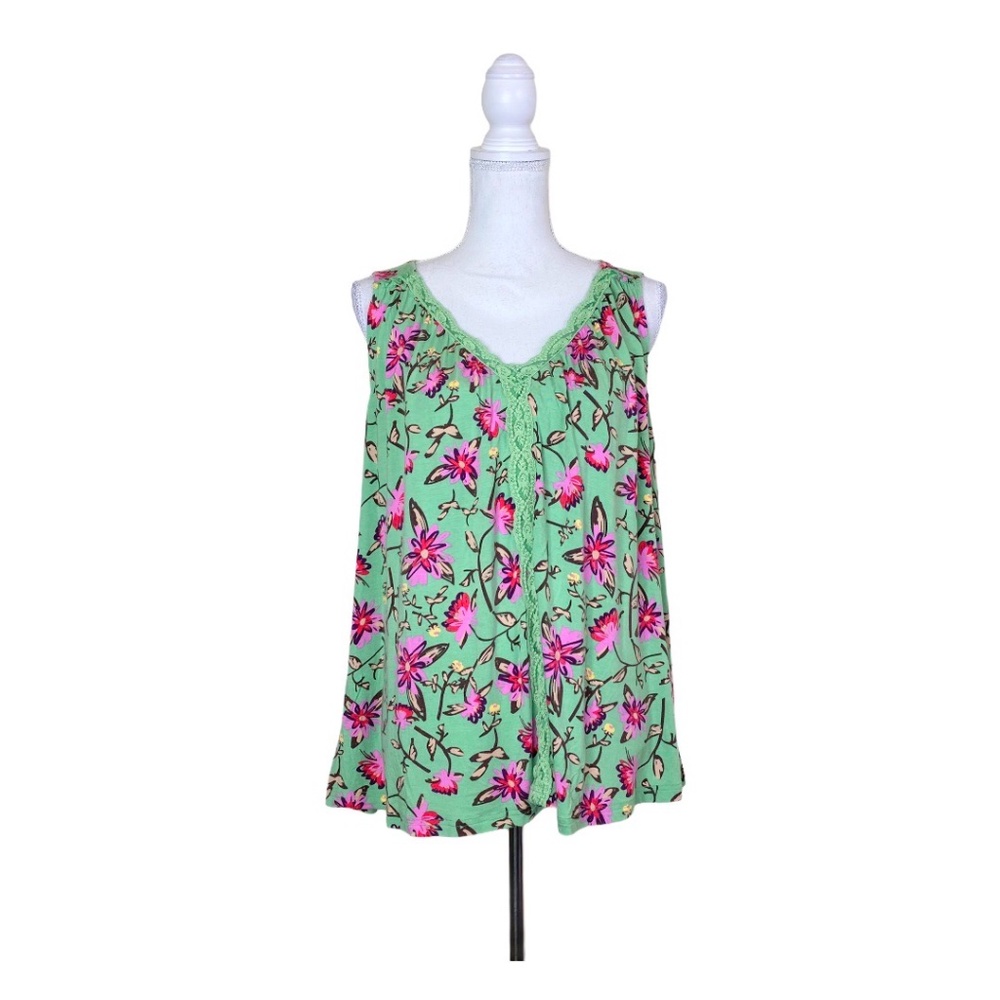 Matilda Jane Weekend Away Green Floral Print Flowy Swing Silhouette Tank Top - Picture 3 of 10